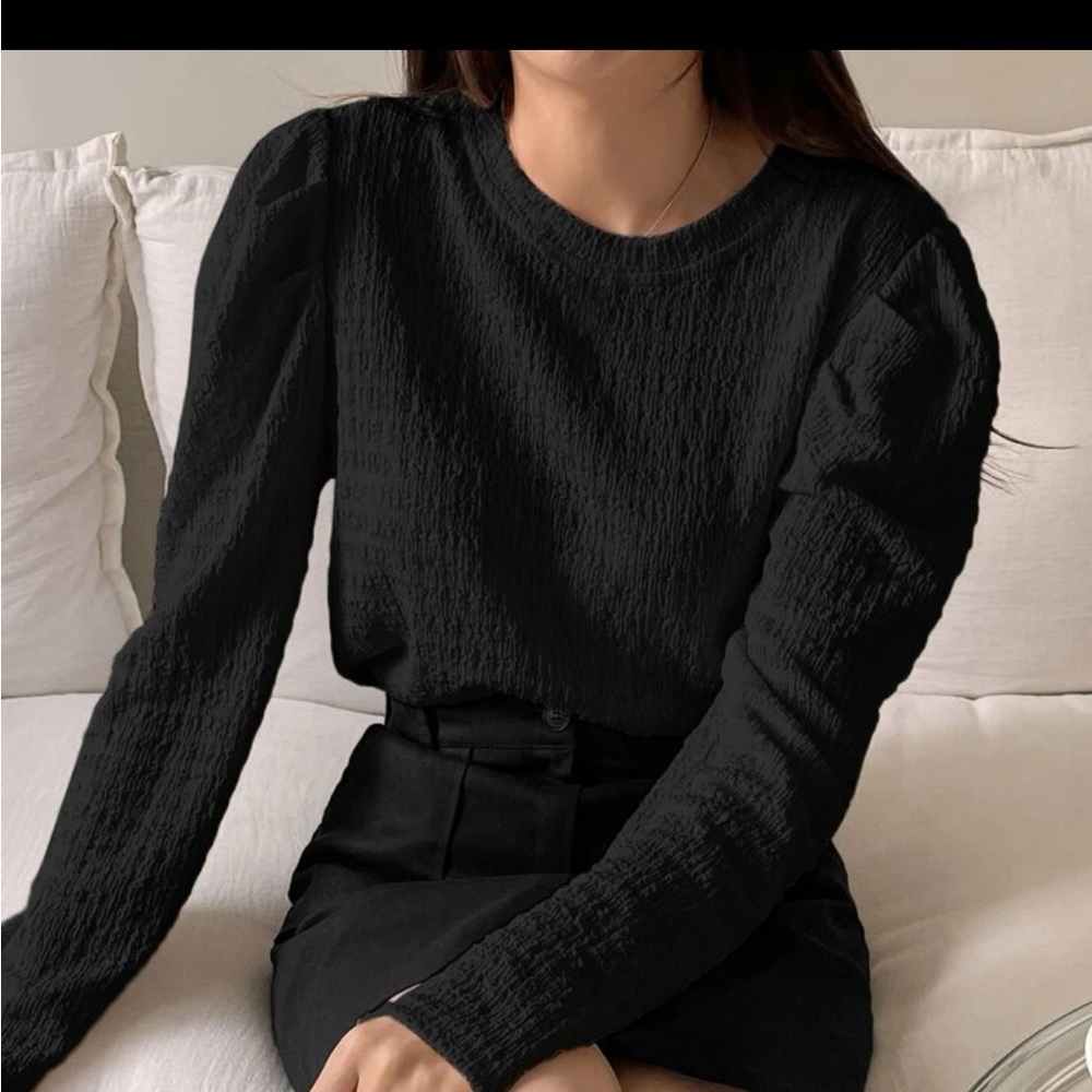 DAZY Solid puff sleeve textured blouse